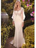 Vintage Long Sleeves Ivory Lace Satin Wedding Dress